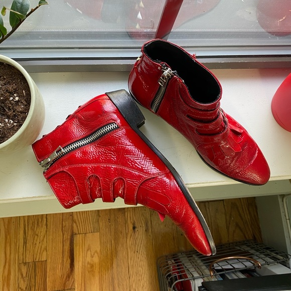 SOLD - Modern Vice Red leather boots with studs - Picture 2 of 5